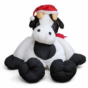 Vintage 90s Carlton Cards Heartwarmers Holiday Christmas Cow Plush • Giant 23”